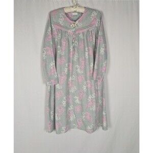 Celestial Dreams Nightgown L 12 14 Women's Gray Printed Fleece Long Sleeve